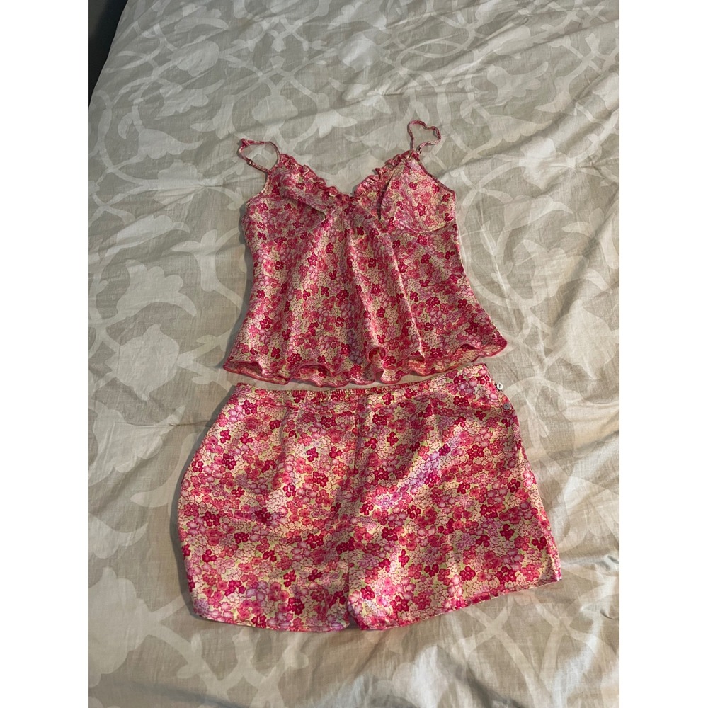 Orcanta Collection Privee Pink Floral 100% Silk Cami and Shorts Pajama Set